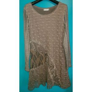 Adore Top Womens M Brown Long Sleeve Hippie Boho Pullover Tunic Crochet Lace Med